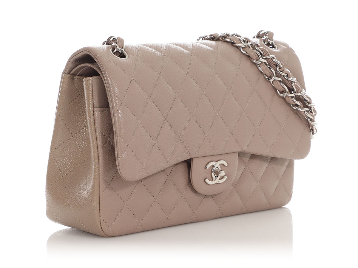 Chanel Jumbo Taupe Quilted Caviar Classic Double Flap - Image 6