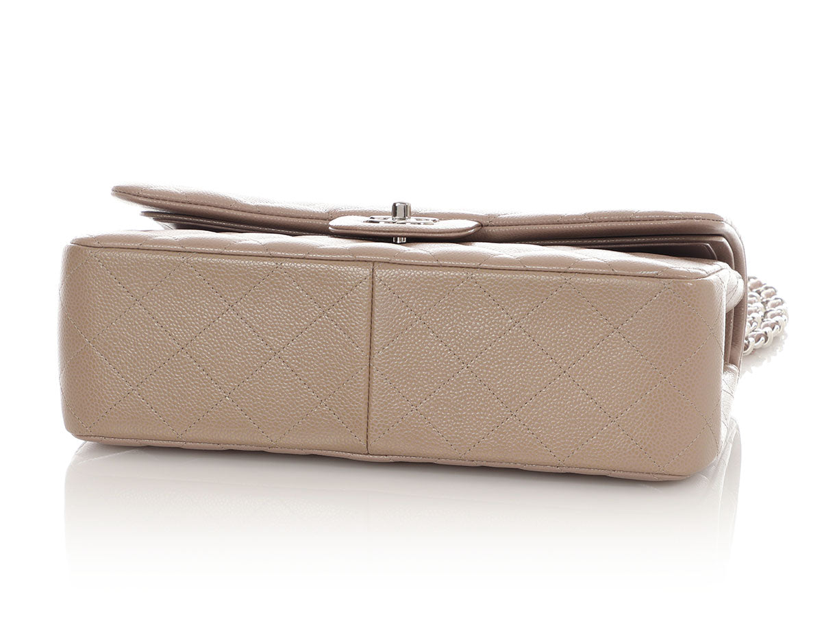 Chanel Jumbo Taupe Quilted Caviar Classic Double Flap - Image 7
