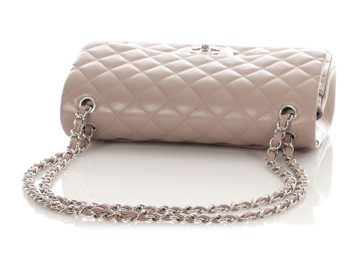 Chanel Jumbo Taupe Quilted Caviar Classic Double Flap - Image 8