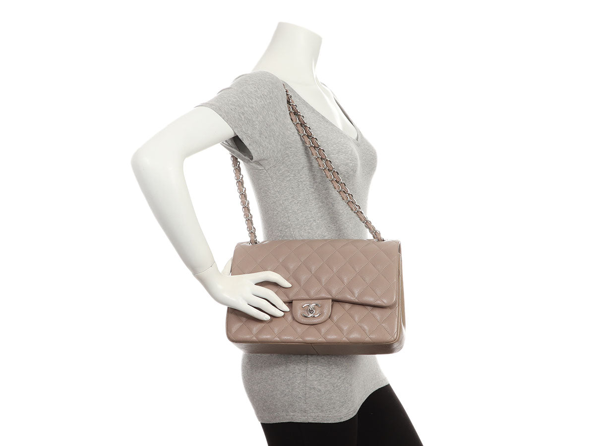 Chanel Jumbo Taupe Quilted Caviar Classic Double Flap - Image 10