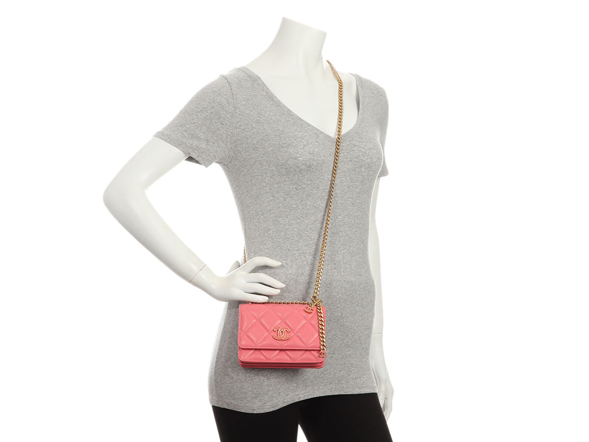 Chanel Pink Quilted Lambskin Pending CC Wallet on Chain WOC - Image 11