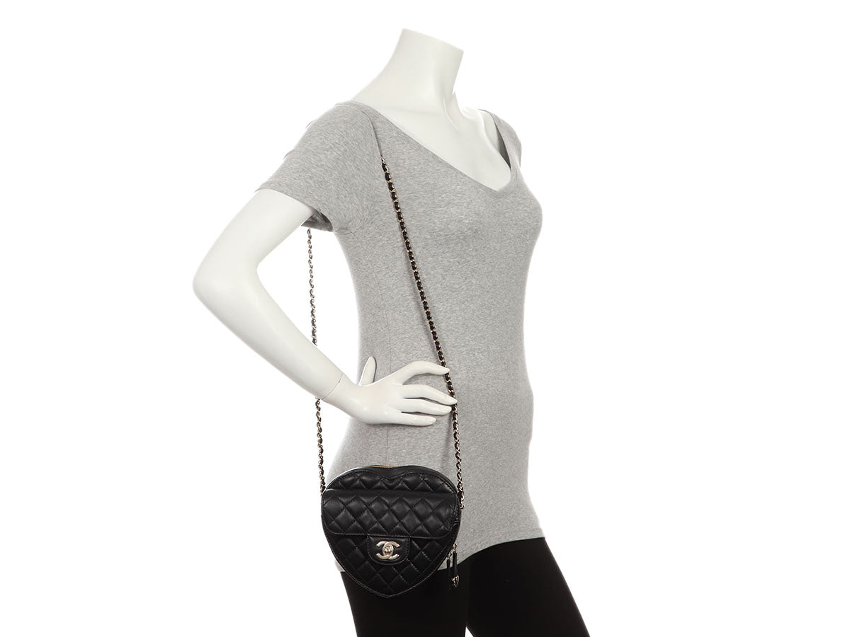 Chanel Large Black Part-Quilted Lambskin In Love Heart Crossbody - Image 10