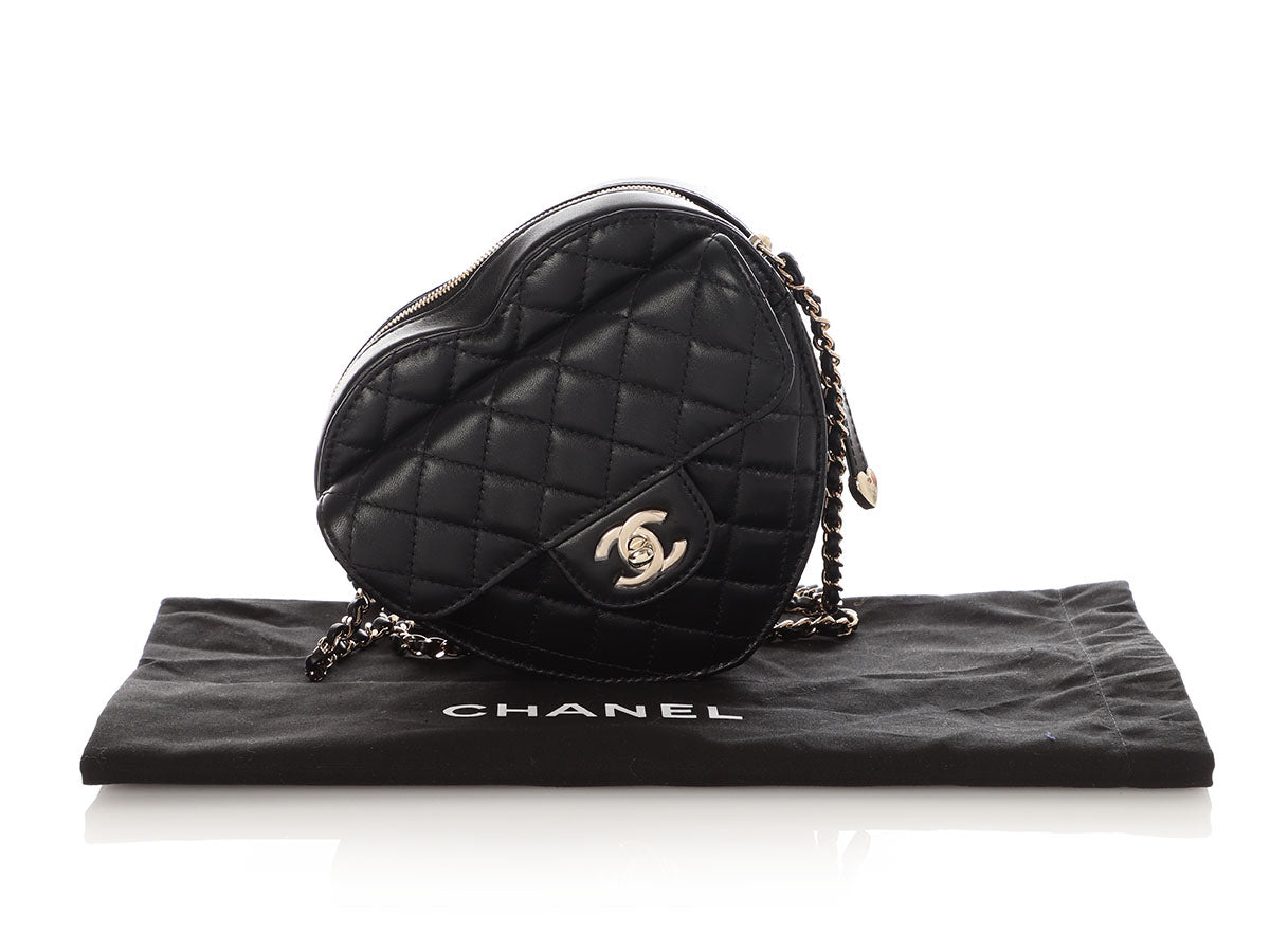 Chanel Large Black Part-Quilted Lambskin In Love Heart Crossbody - Image 2