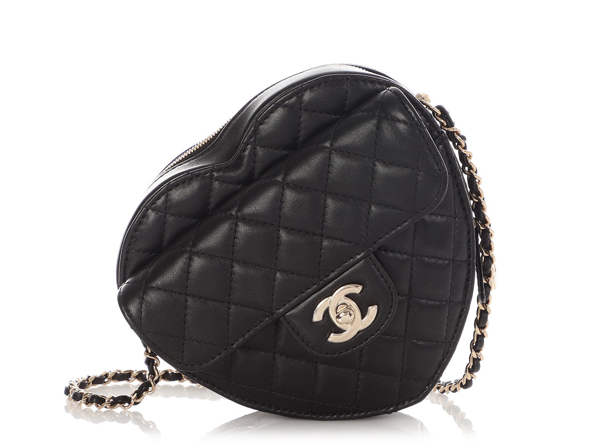 Chanel Large Black Part-Quilted Lambskin In Love Heart Crossbody