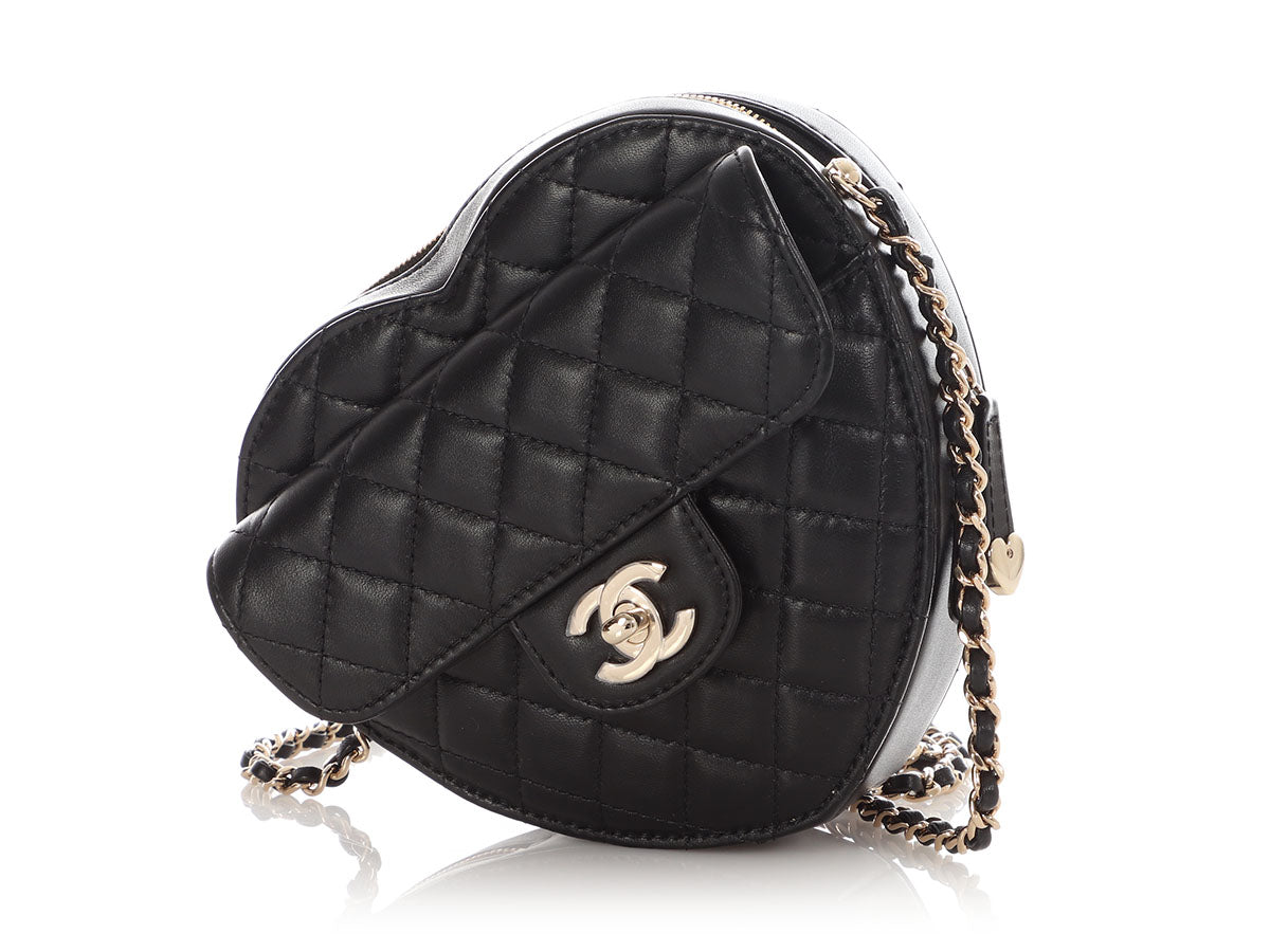 Chanel Large Black Part-Quilted Lambskin In Love Heart Crossbody - Image 3