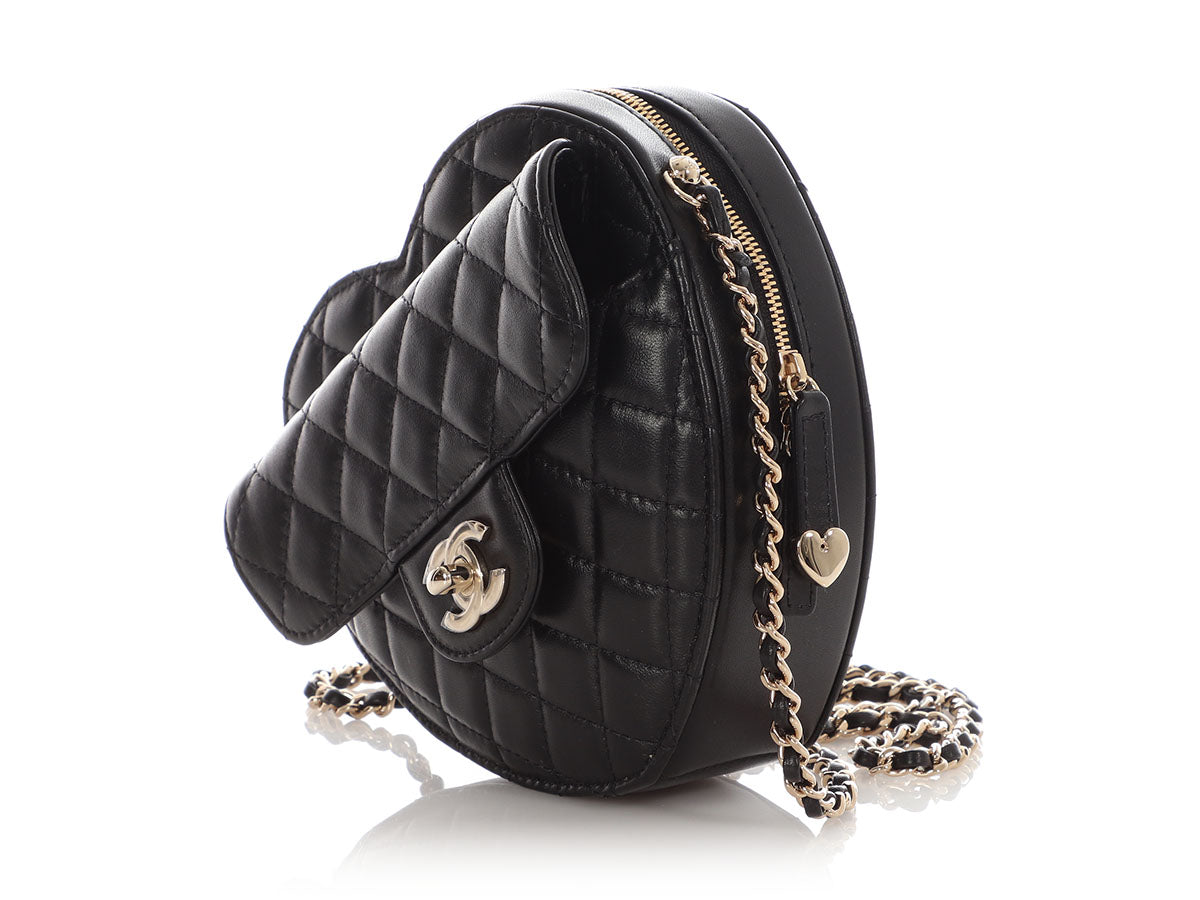 Chanel Large Black Part-Quilted Lambskin In Love Heart Crossbody - Image 4