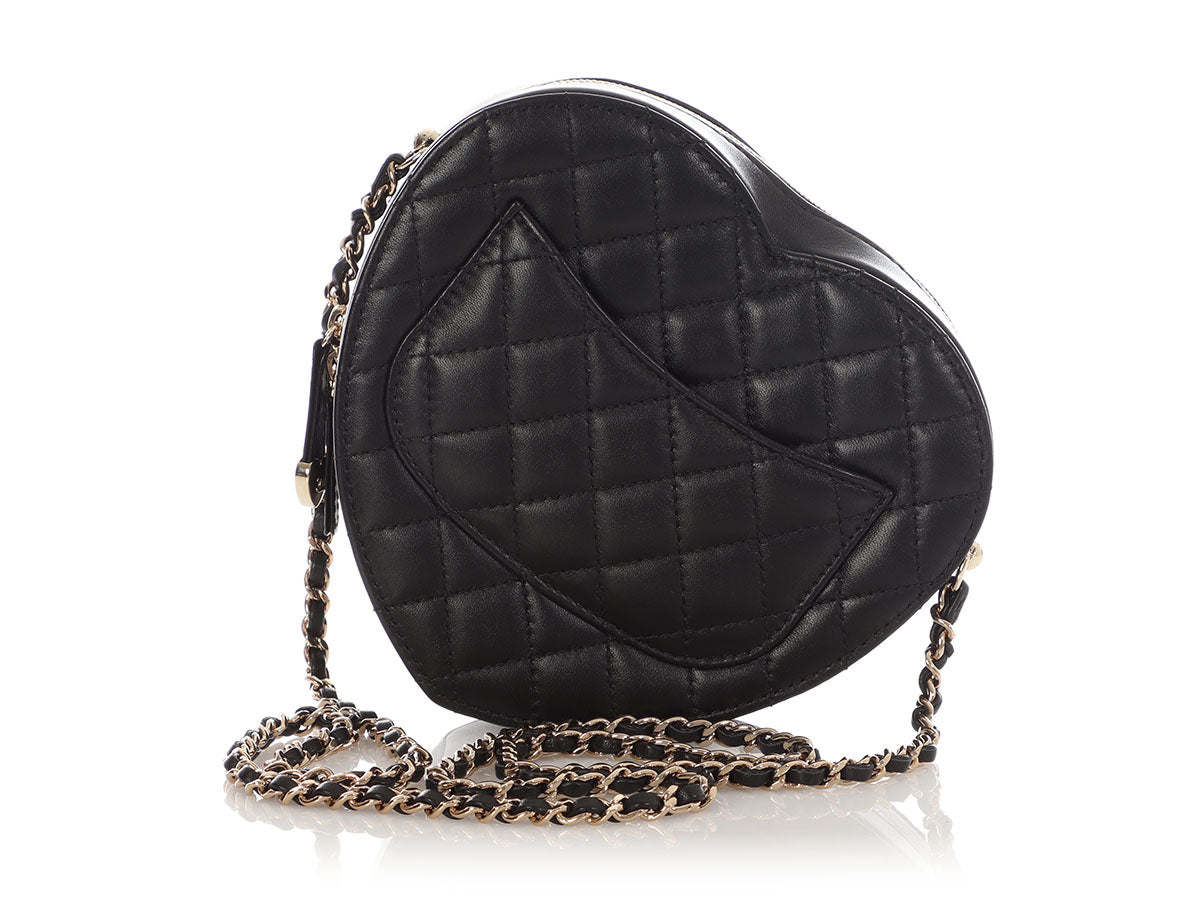Chanel Large Black Part-Quilted Lambskin In Love Heart Crossbody - Image 5