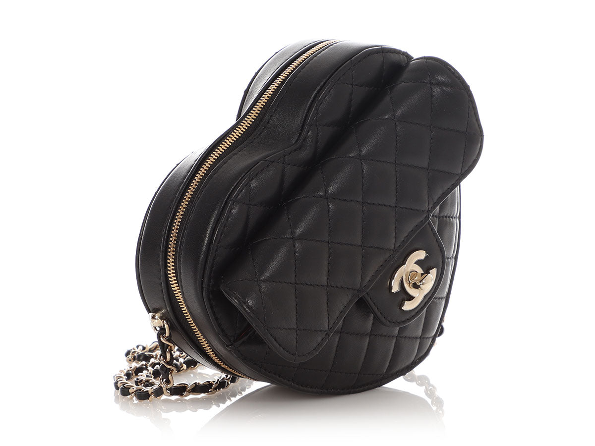 Chanel Large Black Part-Quilted Lambskin In Love Heart Crossbody - Image 6
