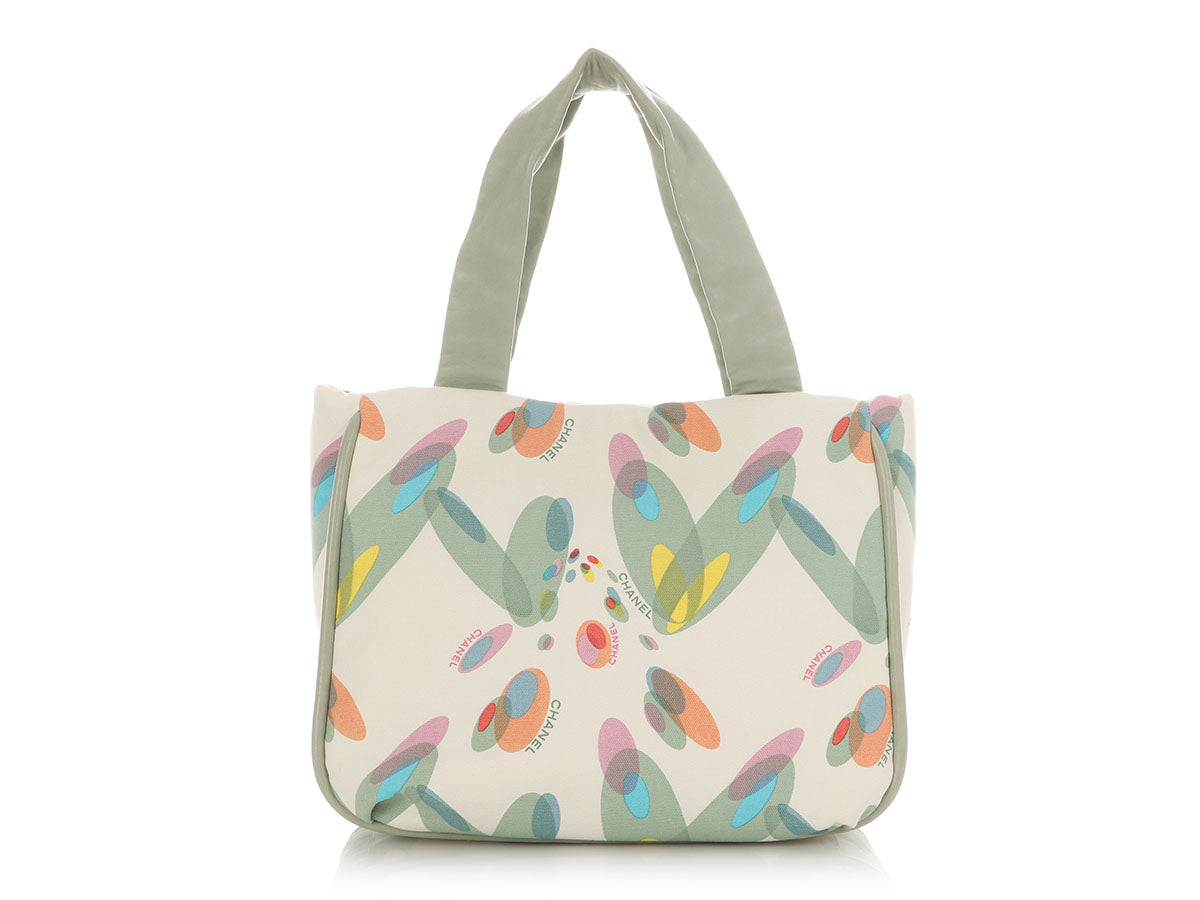 Chanel Light Green Lambskin and Multicolor Canvas Tote - Image 4