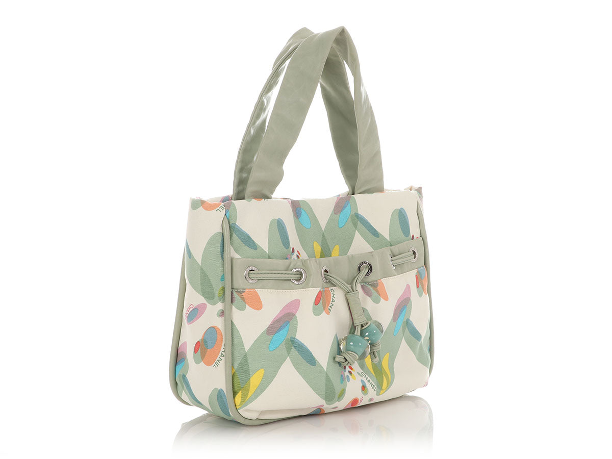 Chanel Light Green Lambskin and Multicolor Canvas Tote - Image 5