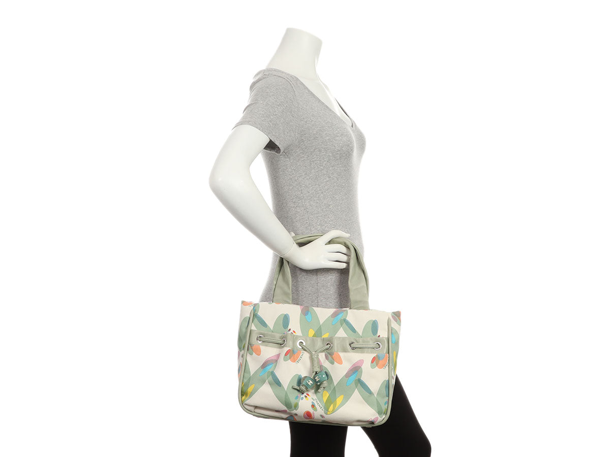Chanel Light Green Lambskin and Multicolor Canvas Tote - Image 9