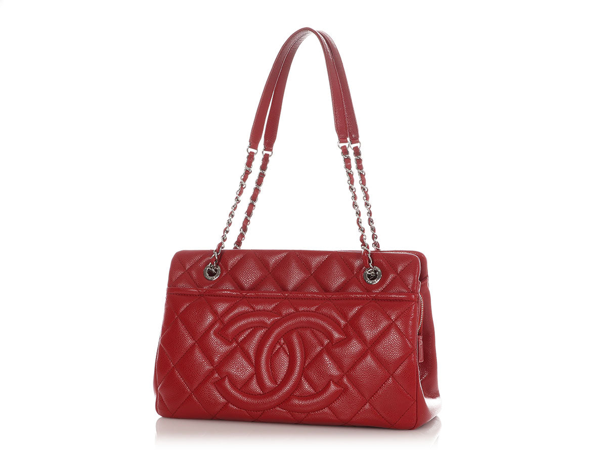 Chanel Red Quilted Caviar Timeless CC Soft Tote - Image 3