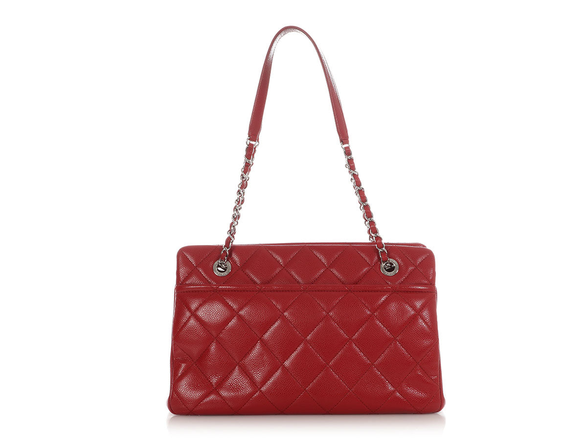 Chanel Red Quilted Caviar Timeless CC Soft Tote - Image 5