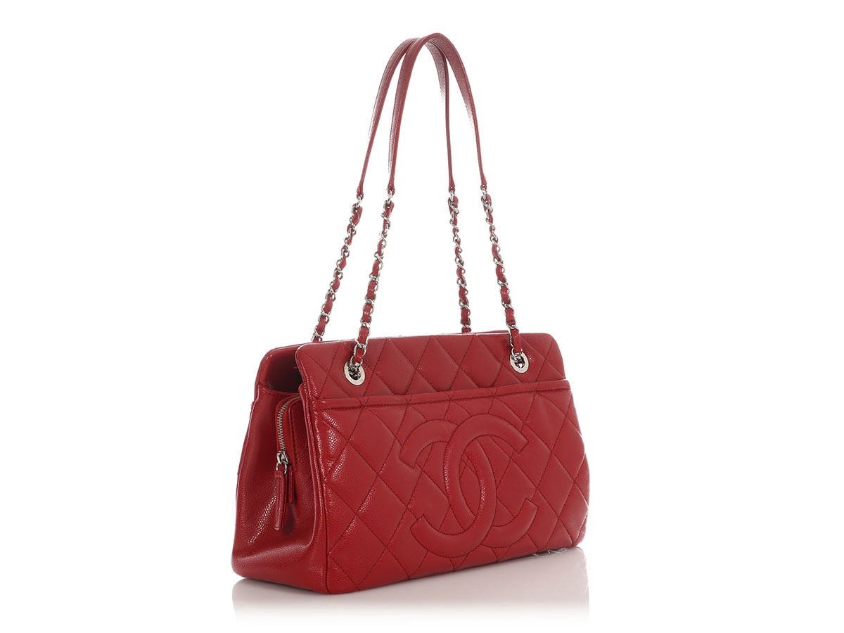 Chanel Red Quilted Caviar Timeless CC Soft Tote - Image 6