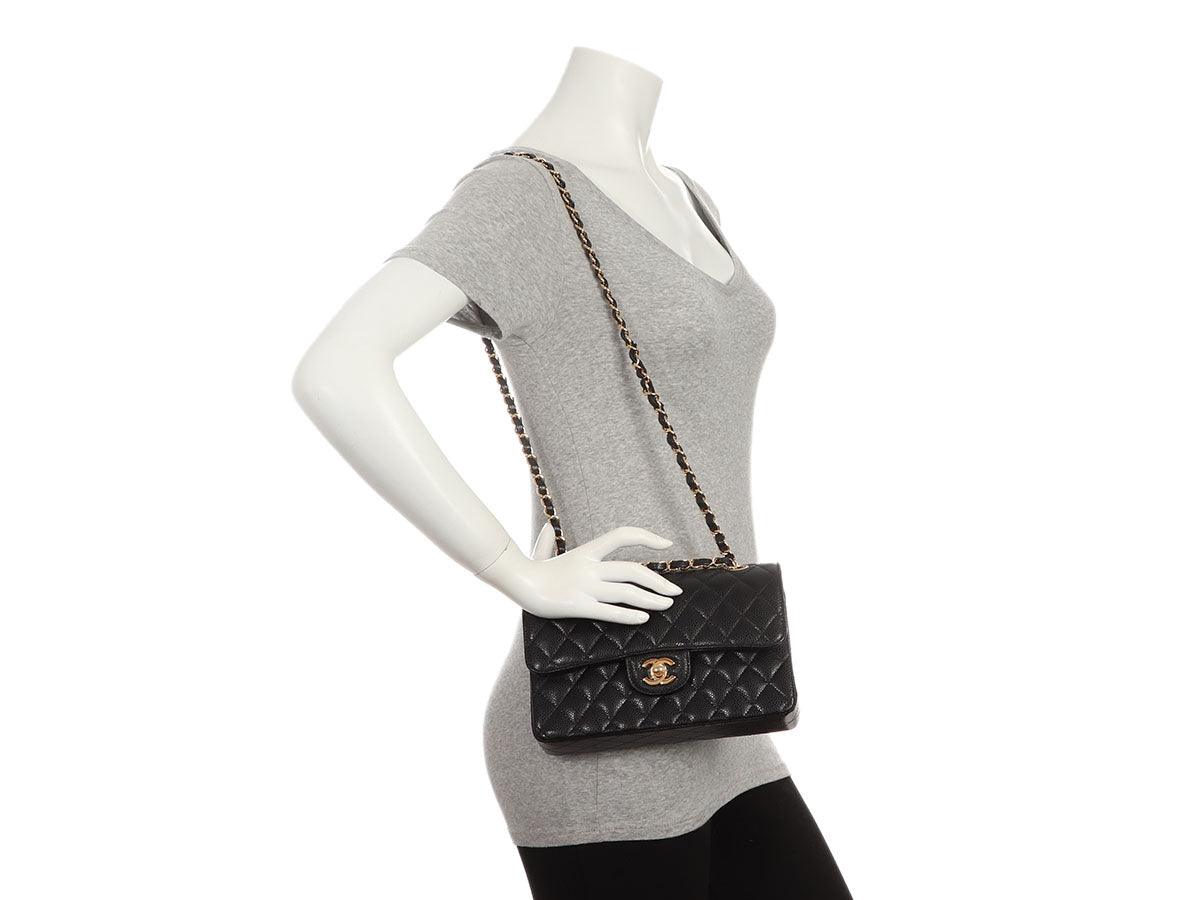 Chanel Small Black Quilted Caviar Classic Double Flap - Image 9