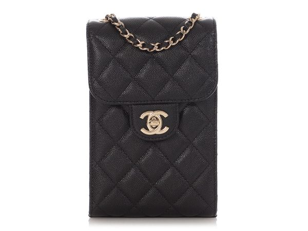 Chanel Black Quilted Caviar Classic Crossbody Phone Case