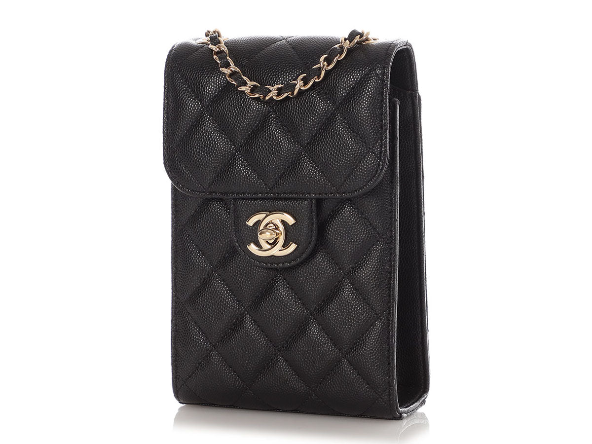 Chanel Black Quilted Caviar Classic Crossbody Phone Case - Image 2