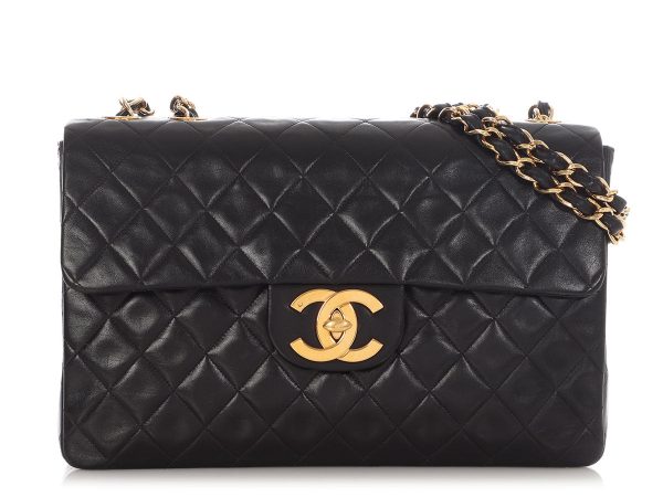 Chanel Vintage Extra Large Black Quilted Lambskin Classic Flap