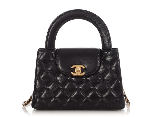Chanel Small Black Shiny Quilted Calfskin Nano Kelly