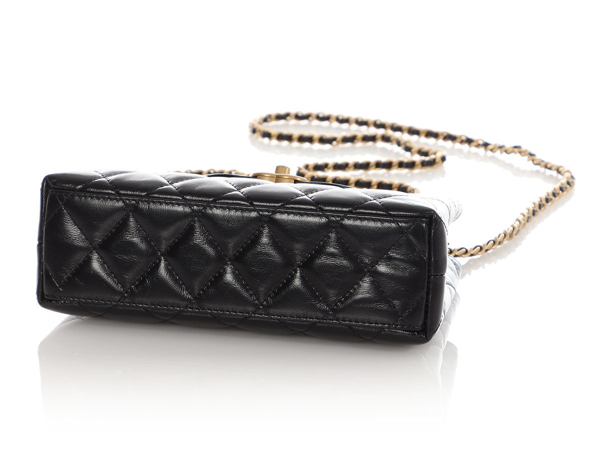 Chanel Small Black Shiny Quilted Calfskin Nano Kelly - Image 7