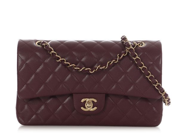 Chanel Medium/Large Burgundy Quilted Caviar Classic Double Flap