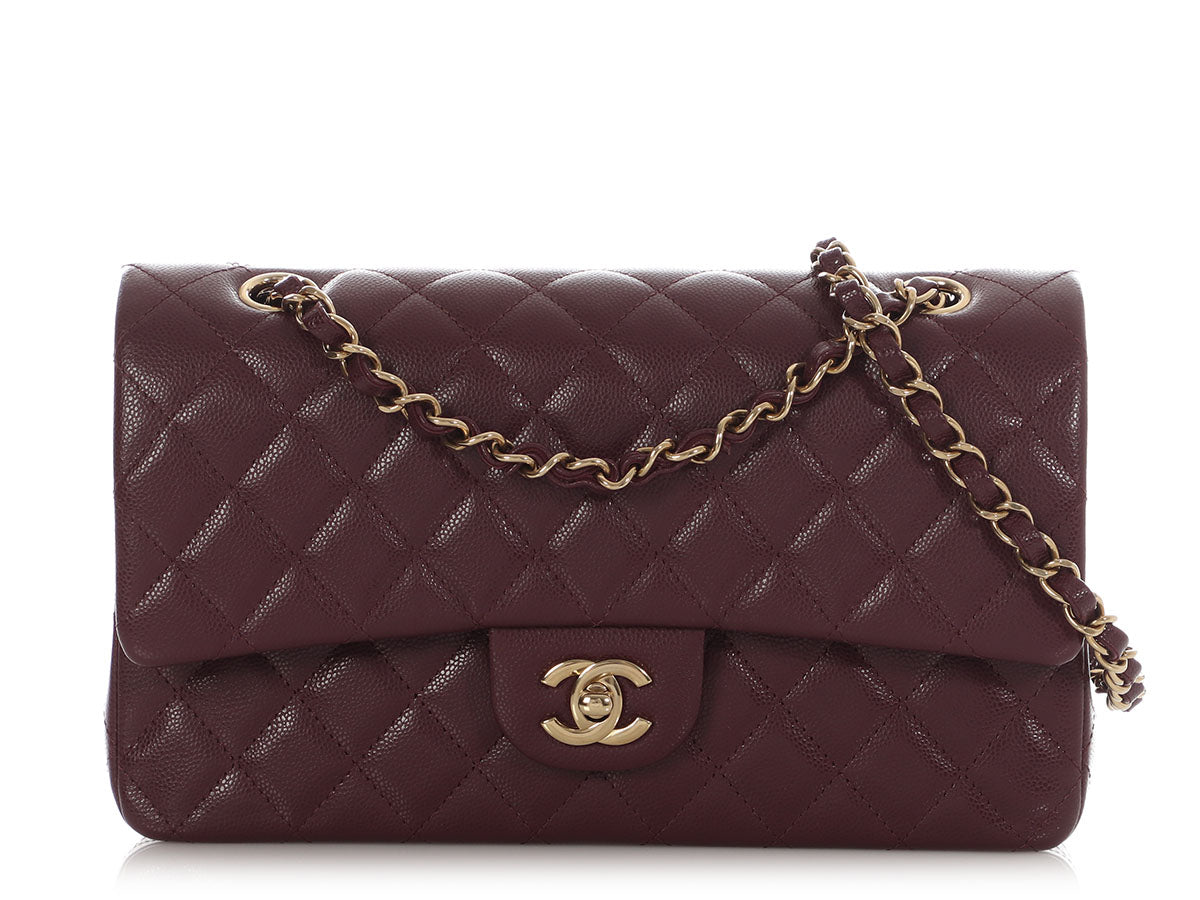 Chanel Medium/Large Burgundy Quilted Caviar Classic Double Flap