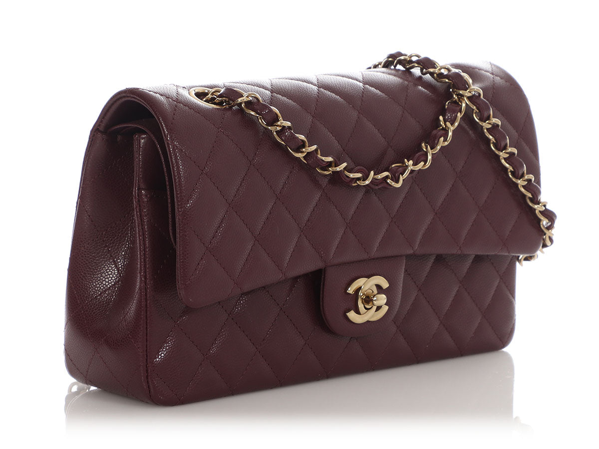 Chanel Medium/Large Burgundy Quilted Caviar Classic Double Flap - Image 6
