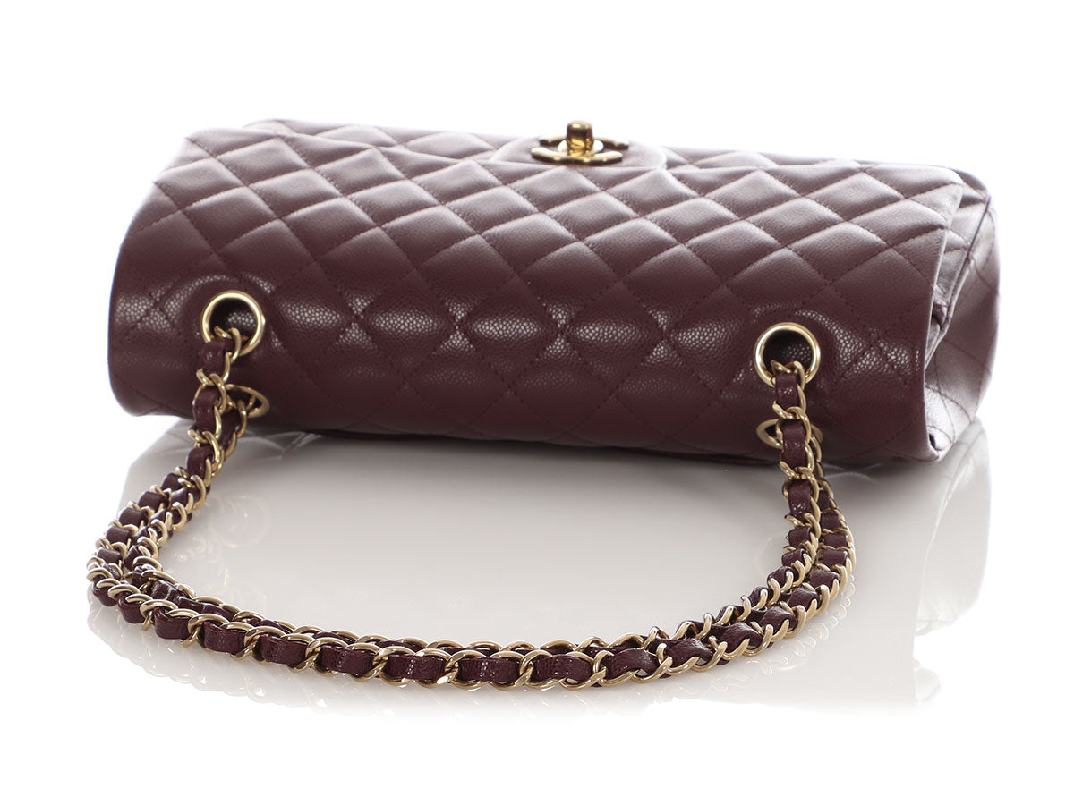 Chanel Medium/Large Burgundy Quilted Caviar Classic Double Flap - Image 8