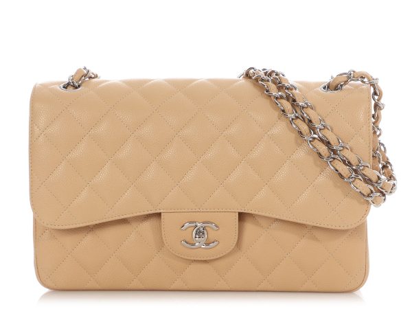 Chanel Jumbo Beige Quilted Caviar Classic Double Flap