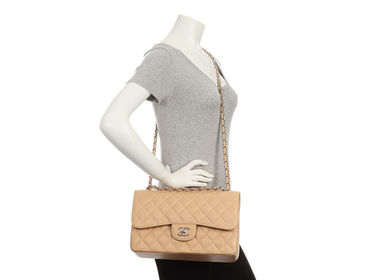 Chanel Jumbo Beige Quilted Caviar Classic Double Flap - Image 10