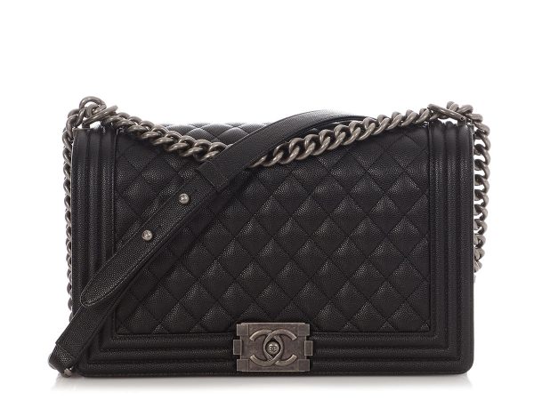 Chanel New Medium Black Quilted Caviar Boy Bag