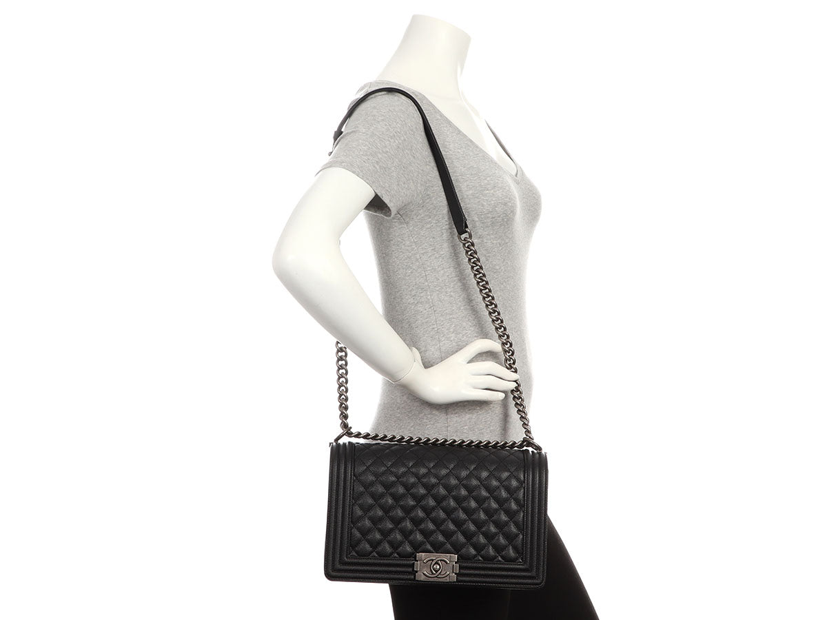 Chanel New Medium Black Quilted Caviar Boy Bag - Image 10