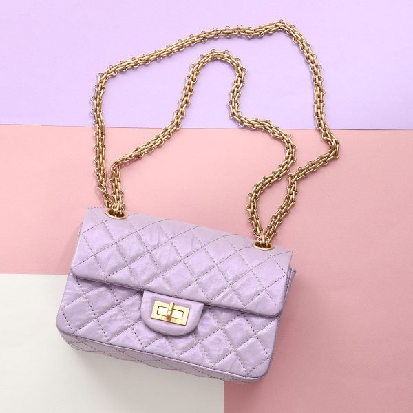 Chanel Mini Glittered Lilac Quilted Aged Calfskin Reissue