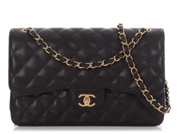 Chanel Jumbo Black Quilted Caviar Classic Double Flap