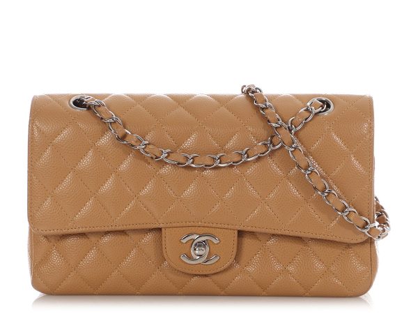 Chanel Medium/Large Dark Beige Quilted Caviar Classic Double Flap