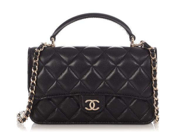 Chanel Mini Black Quilted Lambskin Top Handle Phone Holder