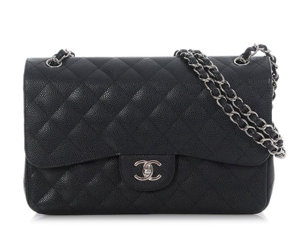 Chanel Jumbo Black Quilted Caviar Classic Double Flap