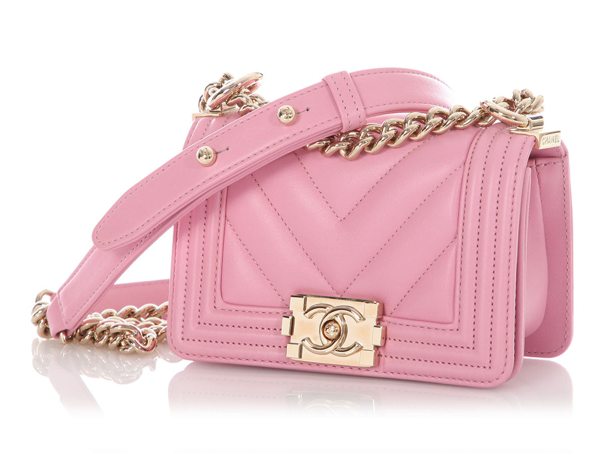 Chanel Micro Mini Rose Chevron-Quilted Lambskin Boy Bag - Image 4