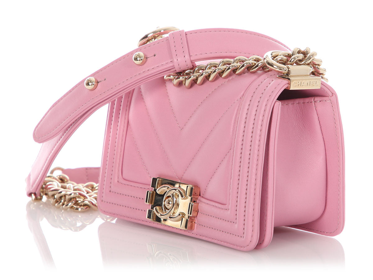 Chanel Micro Mini Rose Chevron-Quilted Lambskin Boy Bag - Image 5