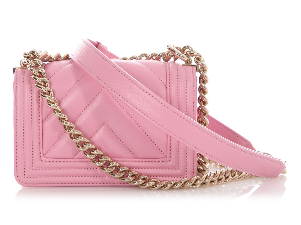 Chanel Micro Mini Rose Chevron-Quilted Lambskin Boy Bag - Image 6