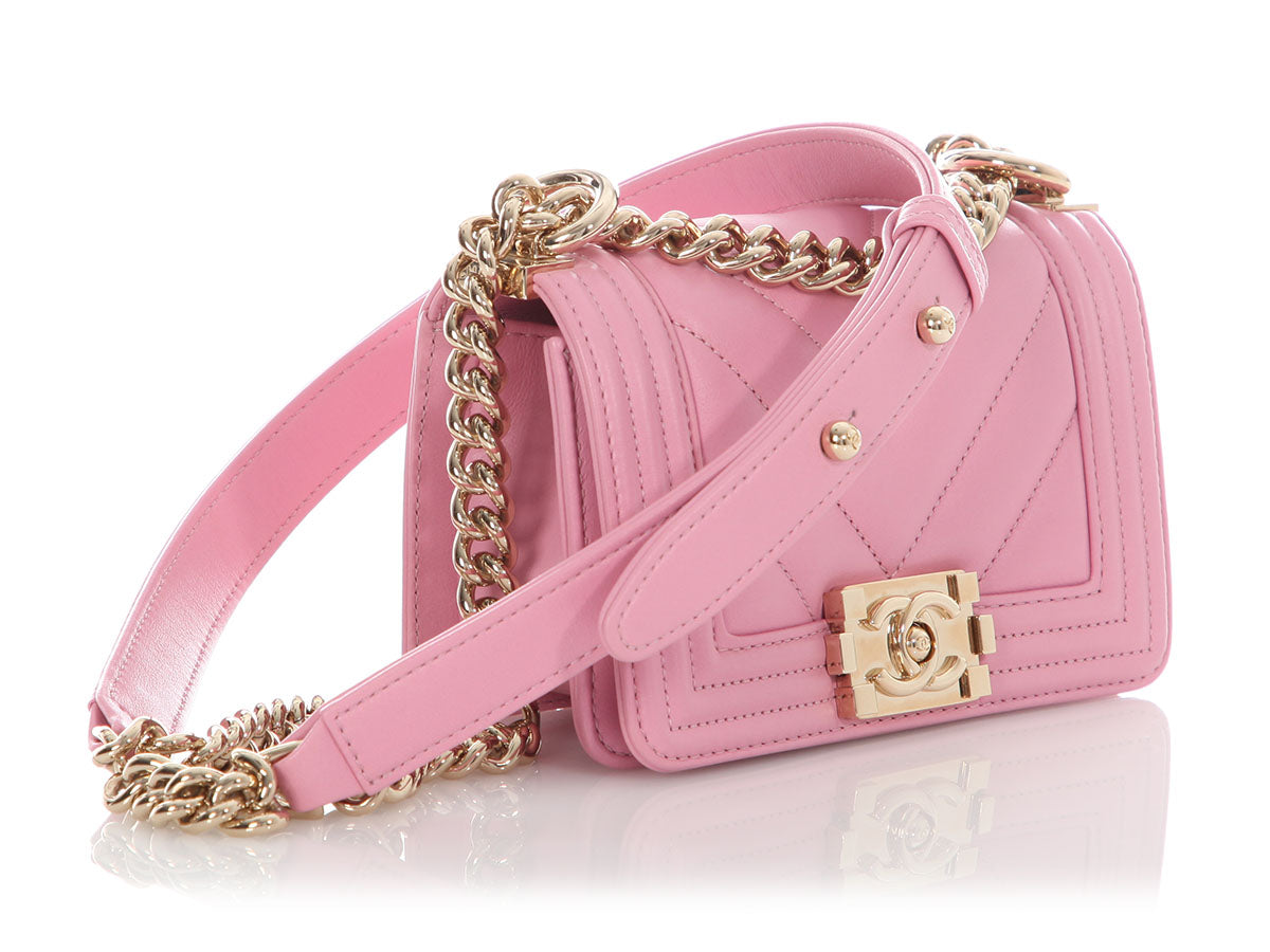 Chanel Micro Mini Rose Chevron-Quilted Lambskin Boy Bag - Image 7
