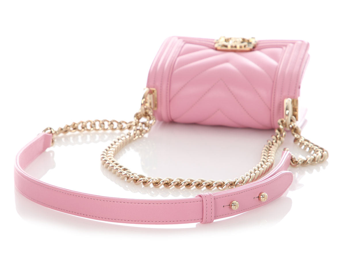 Chanel Micro Mini Rose Chevron-Quilted Lambskin Boy Bag - Image 9