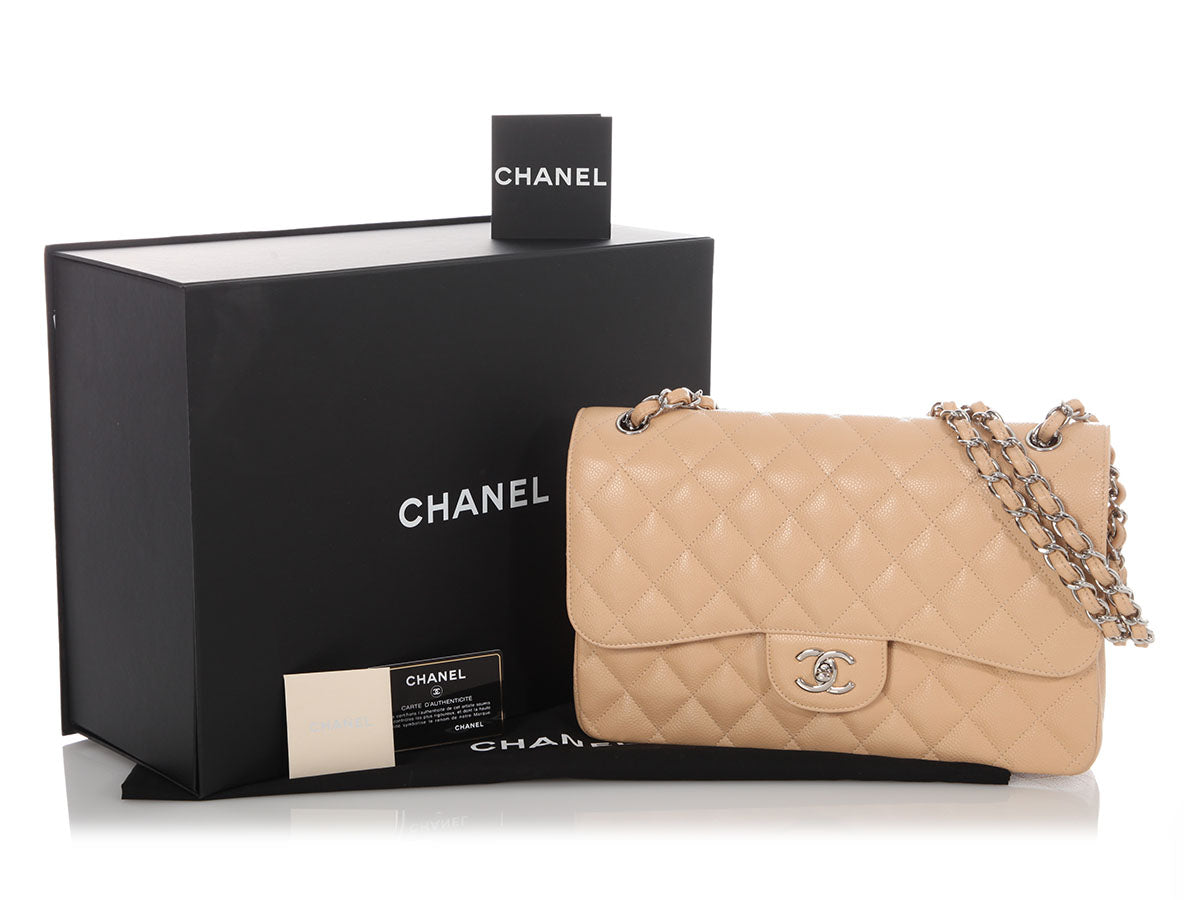 Chanel Jumbo Light Beige Quilted Caviar Classic Double Flap - Image 2