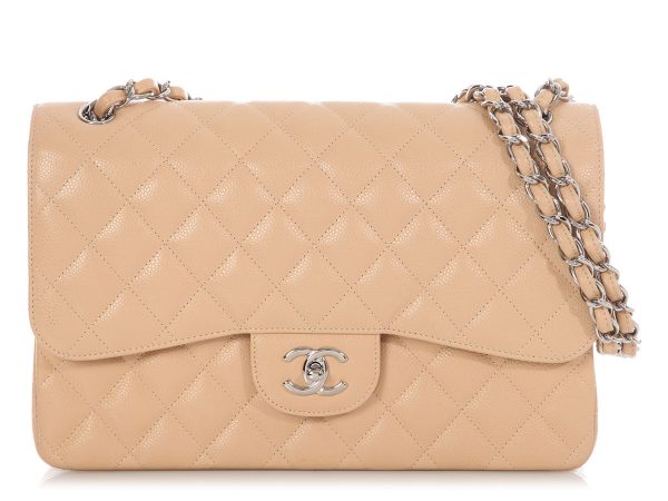 Chanel Jumbo Light Beige Quilted Caviar Classic Double Flap