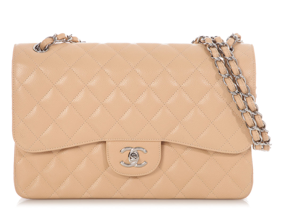 Chanel Jumbo Light Beige Quilted Caviar Classic Double Flap