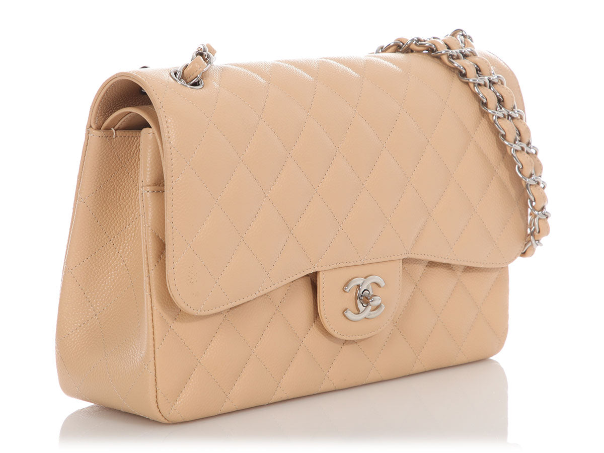 Chanel Jumbo Light Beige Quilted Caviar Classic Double Flap - Image 6