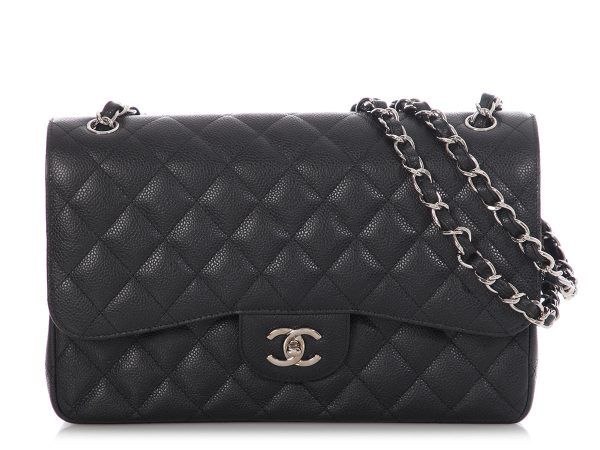 Chanel Jumbo Black Quilted Caviar Classic Double Flap