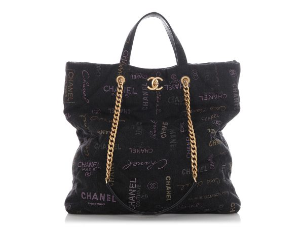 Chanel Black Quilted Denim Mood Tote
