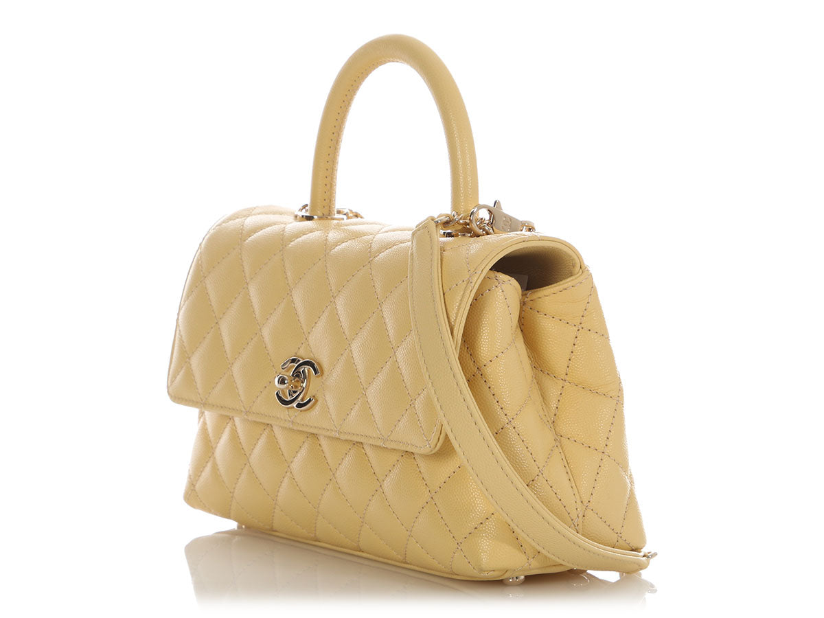 Chanel Light Yellow Small Coco Handle Bag - Image 4
