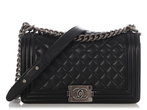 Chanel Black Old Medium Quilted Calfskin Boy Bag